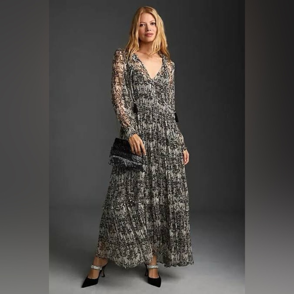 Anthropologie Marais Black Floral Maxi Dress